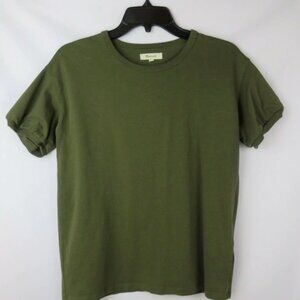 MADEWELL Crew Neck Top Puff Sleeves Womens M Dark Green Cotton Short Sleeve